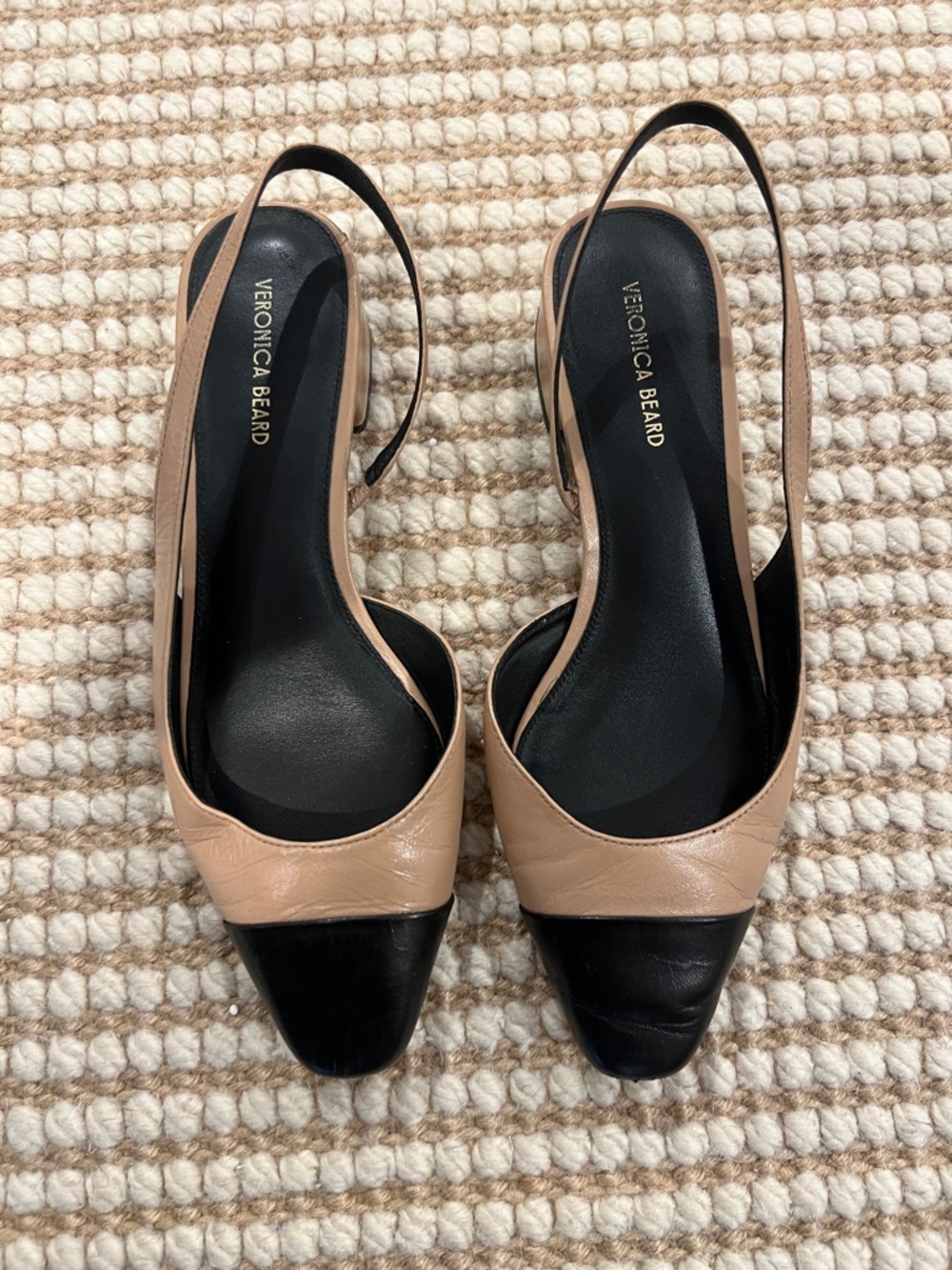 Veronica Beard Nude and Black Slingback Pumps